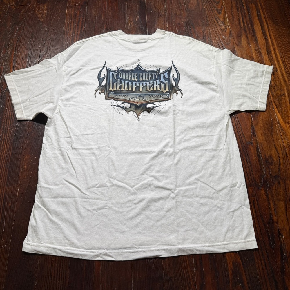 Vintage Orange County Choppers Shirt Mens 2XL White 2003 Y2K Biker OCC Flames